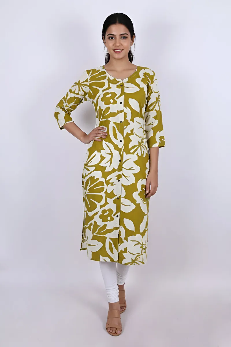 Rayon Floral Printed Kurti for Women CLW00247OLIXXL