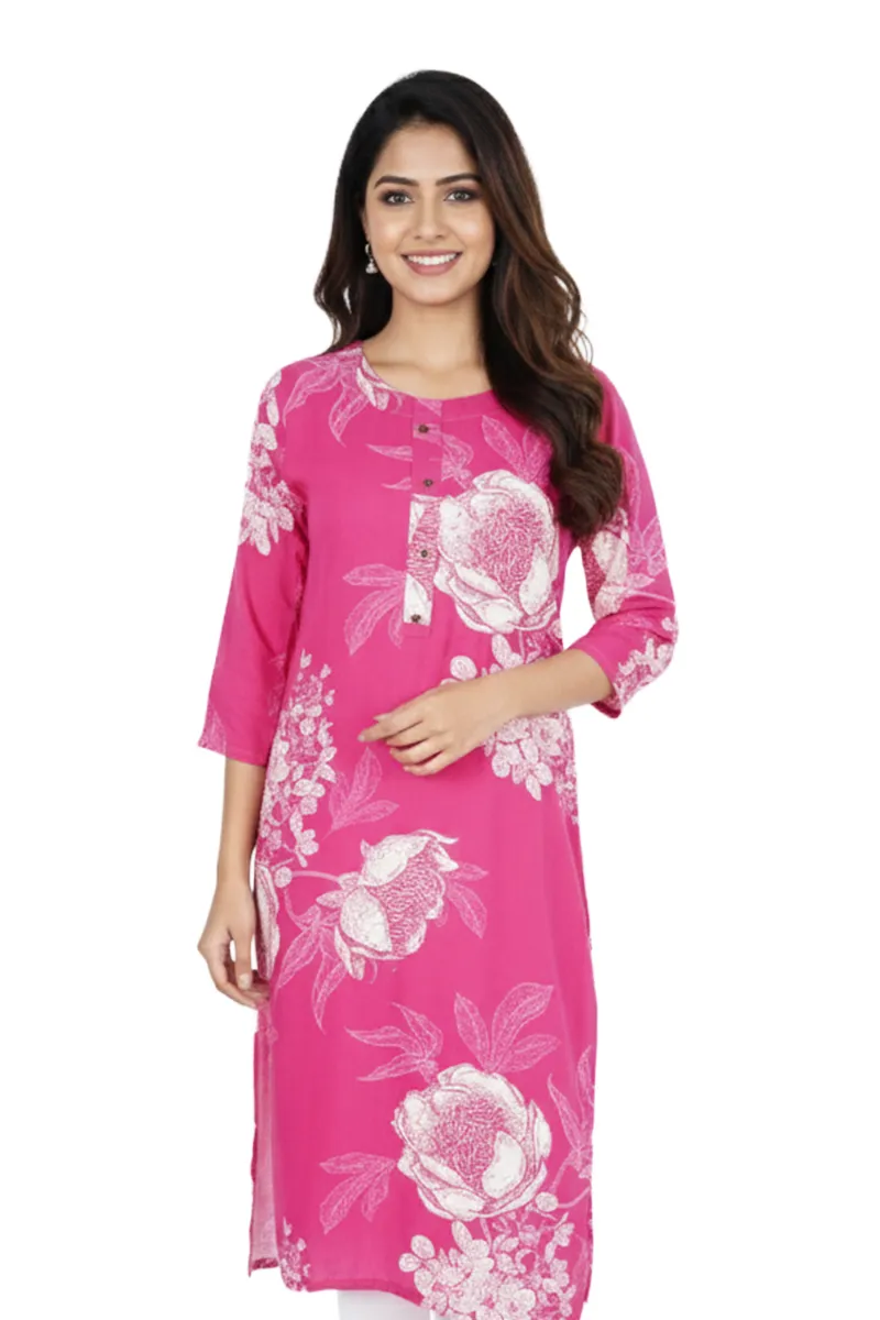 Rayon Floral Printed Kurti for Women 
