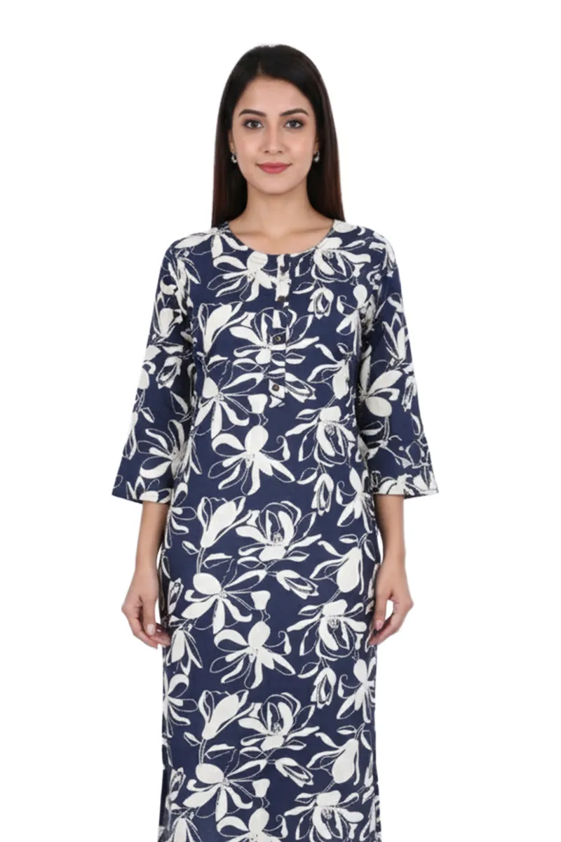 Rayon Floral Printed Kurti for Women CLW00259NAVBLUXXL