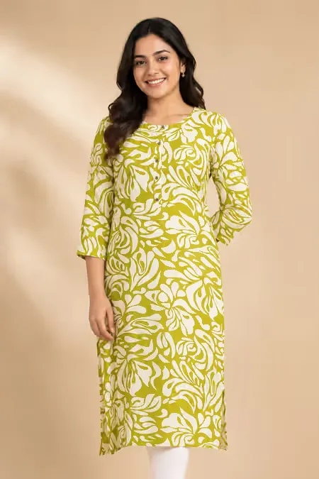 Rayon Abstract Printed Kurti for Women CLW00263OLIXXL