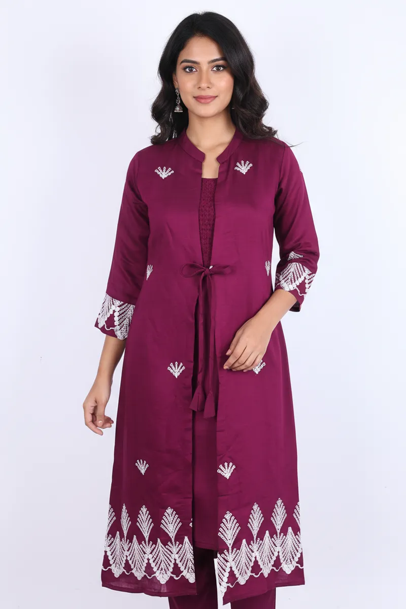 Cotton Embroidered A-line Jacket Kurta for Women CLW00265BURL