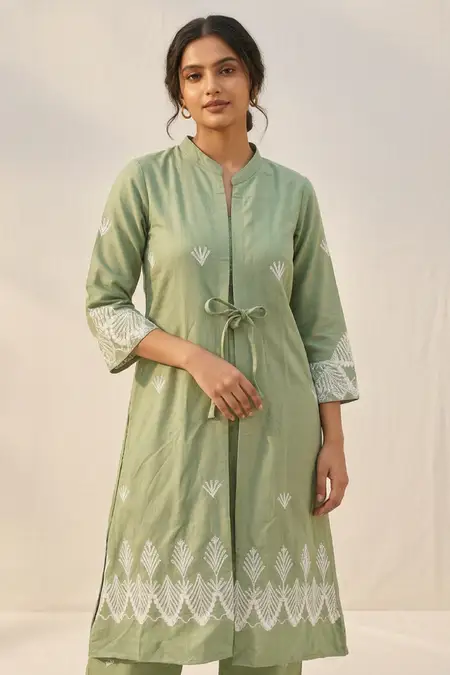 Cotton Embroidered A-line Jacket Kurta for Women CLW00265PISGREXXL