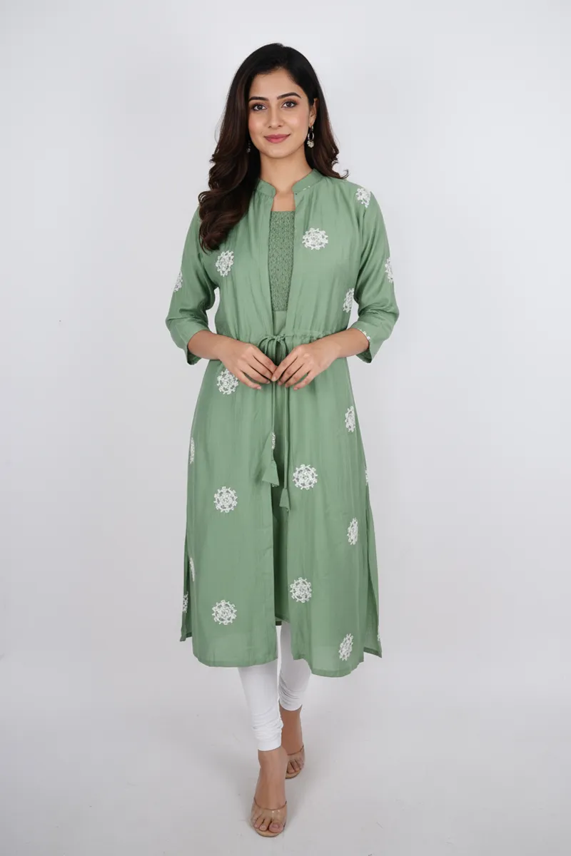 Cotton Embroidered A-line Jacket Kurta for Women CLW00266PISGREXXL