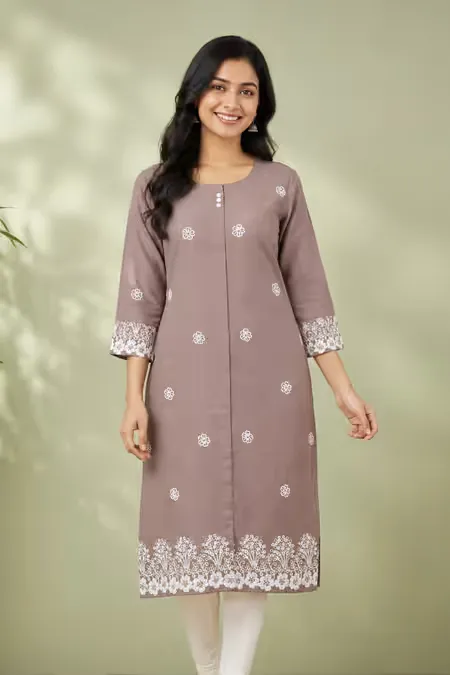 Cotton Blend Embroidered Kurti for Women CLW00268LIGMAUXXL