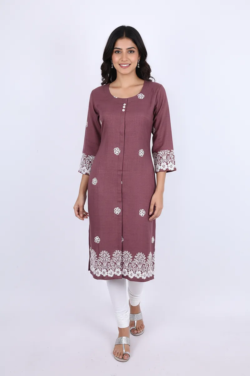 Cotton Blend Embroidered Kurti for Women CLW00268MAUXXL