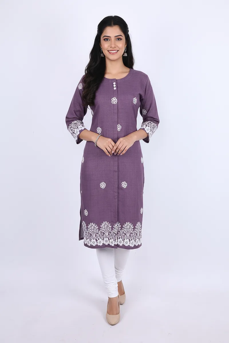 Cotton Blend Embroidered Kurti for Women CLW00268PURXXL