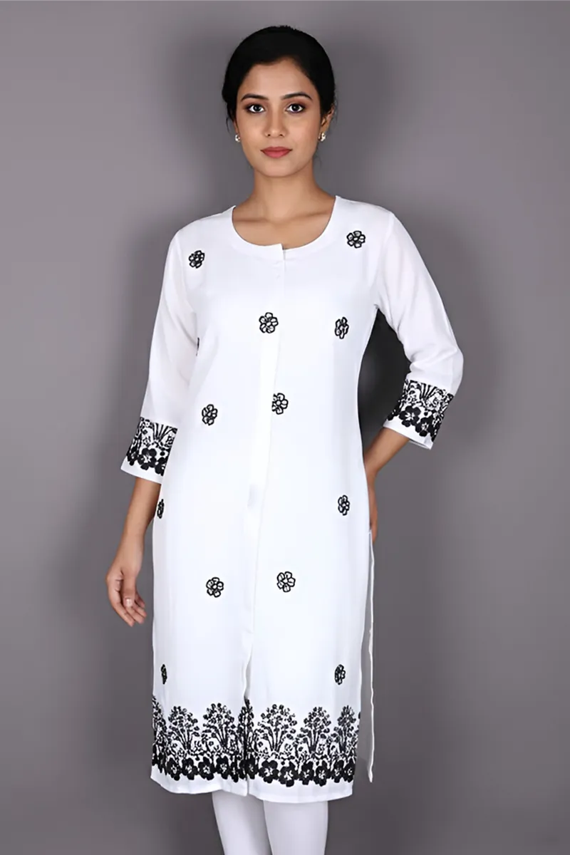 Cotton Blend Embroidered Kurti for Women CLW00268WHIXXL - White kurti - XXL