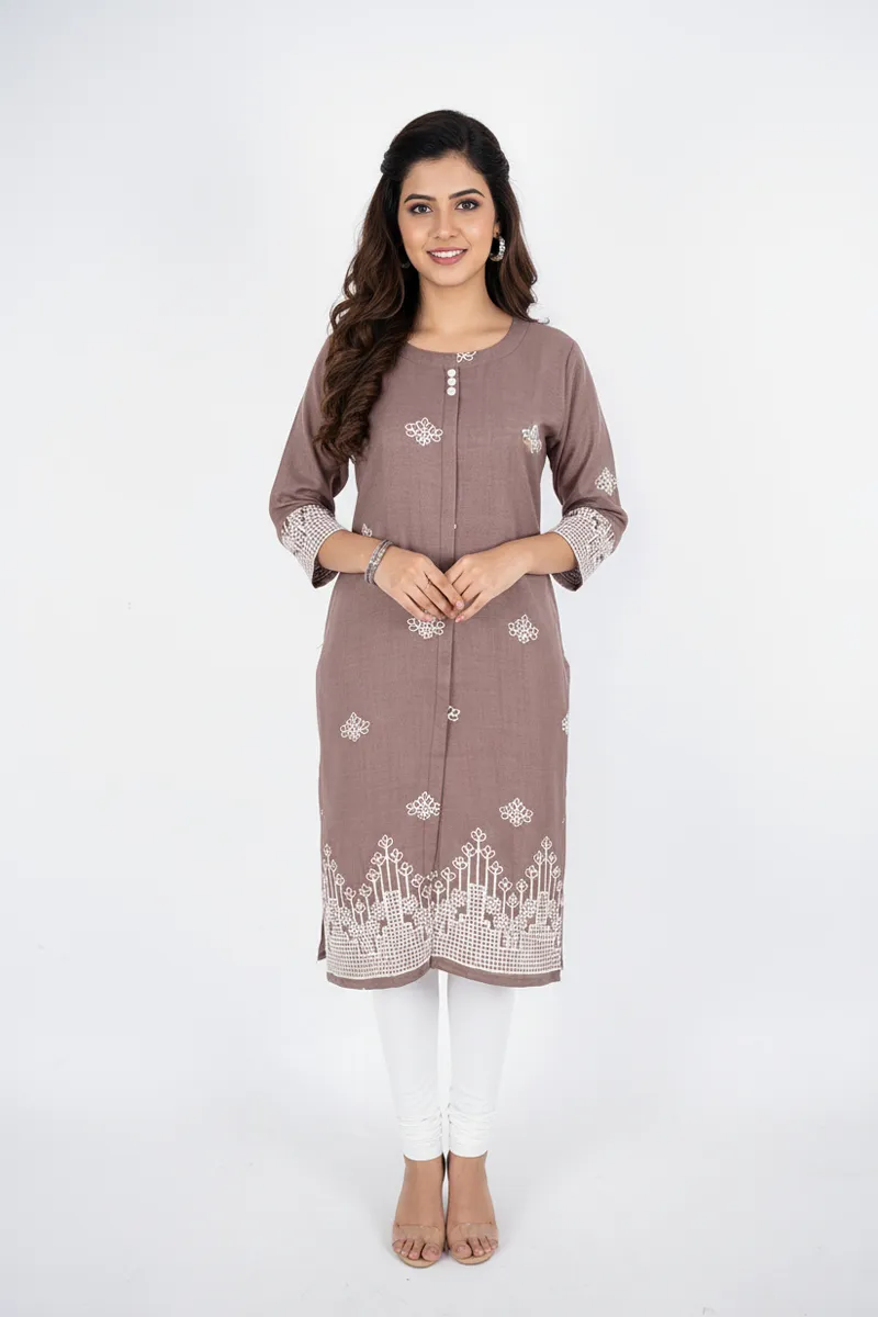 Cotton Blend Embroidered Kurti for Women CLW00269LIGMAUXXL