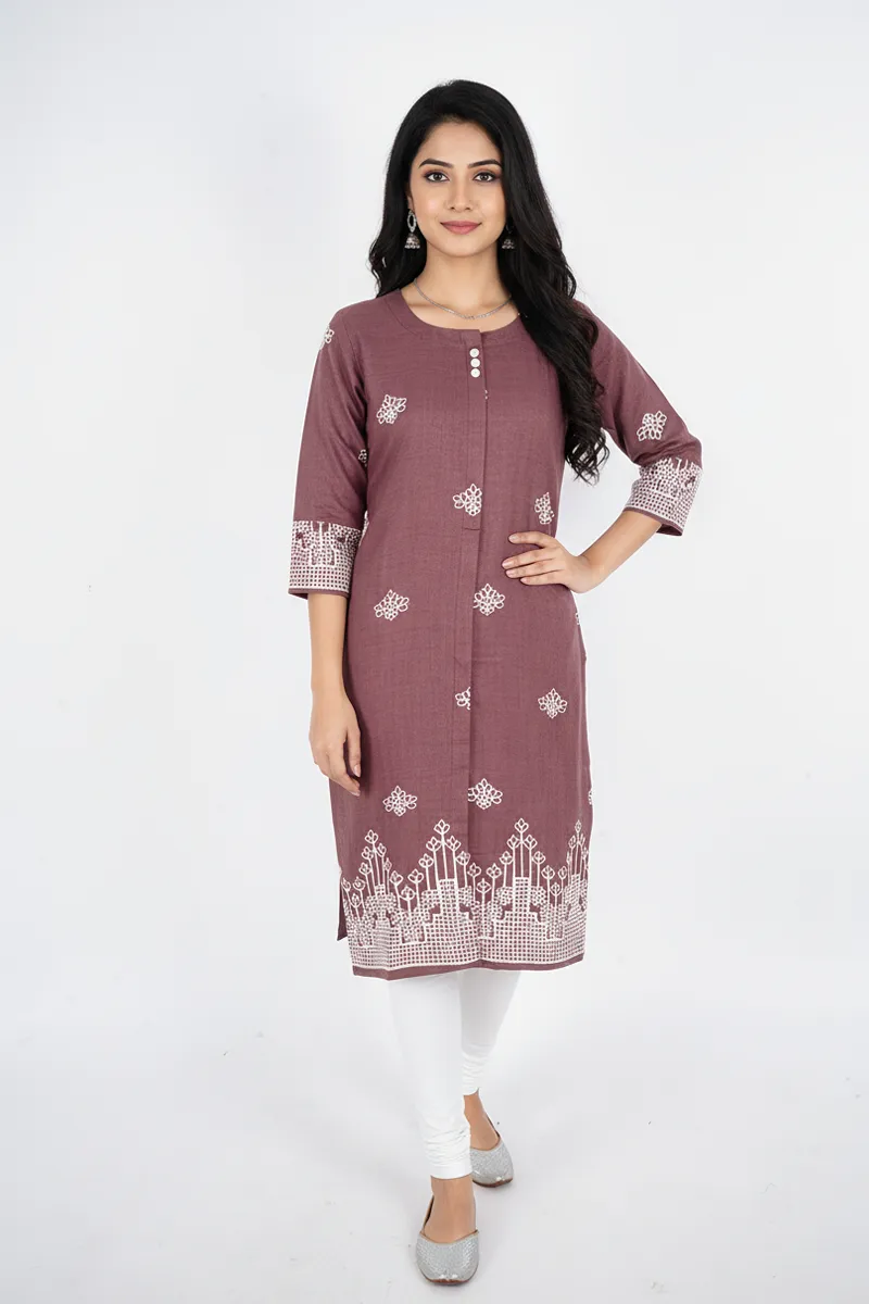 Cotton Blend Embroidered Kurti for Women CLW00269MAUXXL