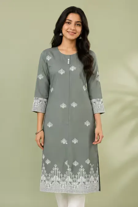 Cotton Blend Embroidered Kurti for Women CLW00269SAGXXL