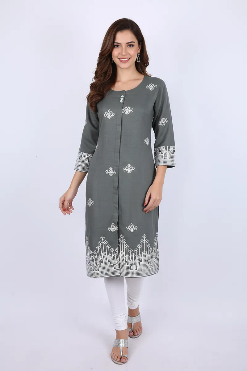 Cotton Blend Embroidered Kurti for Women CLW00269SAGXXL