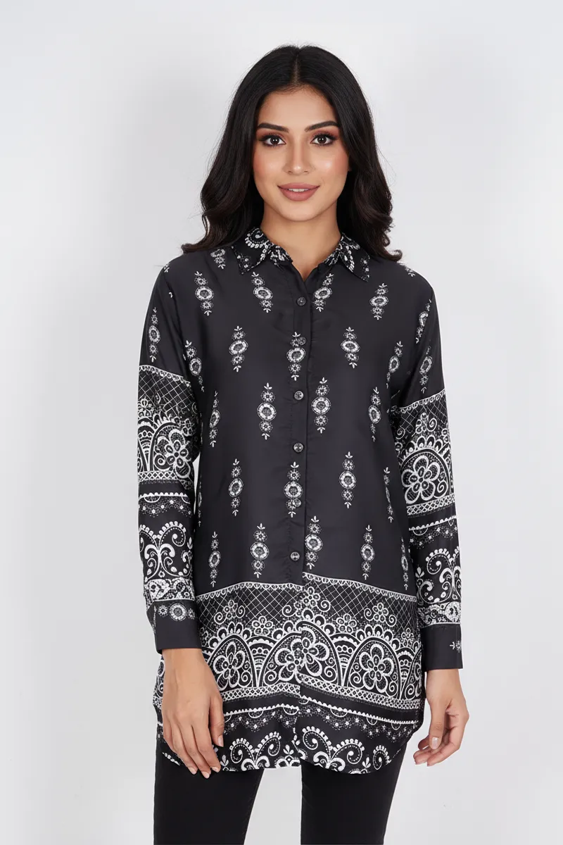Rayon Floral Printed Shirt Style Top for Women CLW00272BLAL