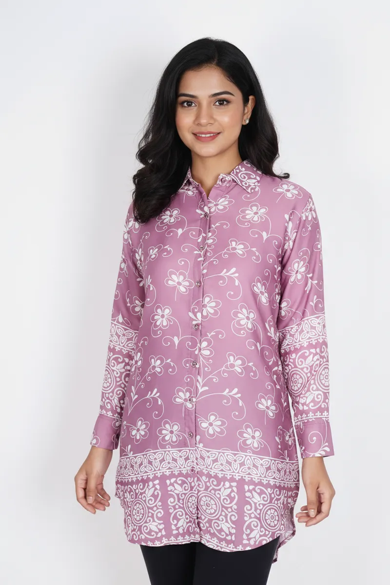 Rayon Floral Printed Shirt Style Top for Women CLW00273DUSPINL