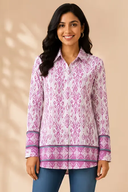 Rayon Ikat Printed Shirt Style Top for WomenCLW00275PINXL