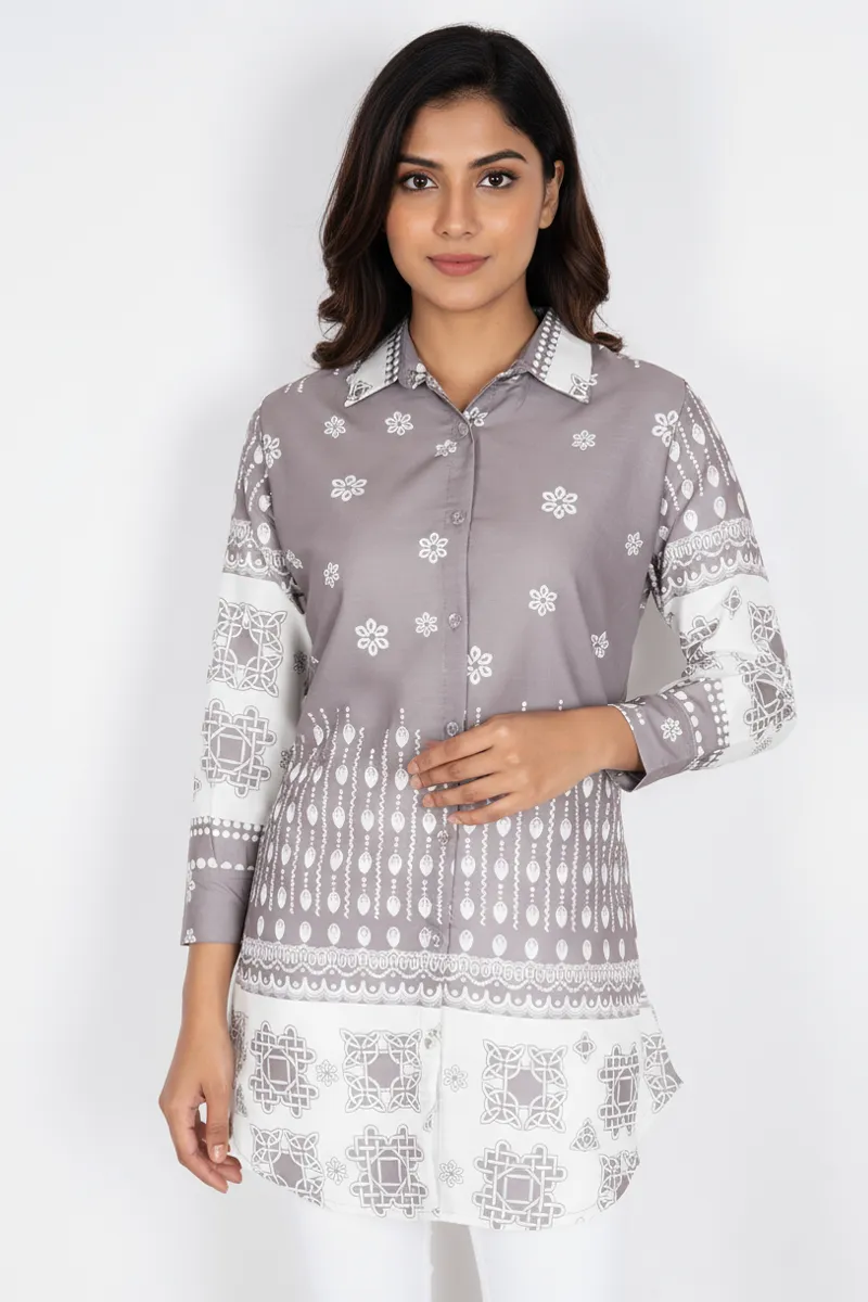 Rayon Floral Printed Shirt Style Top for WomenCLW00276LIGBROXL