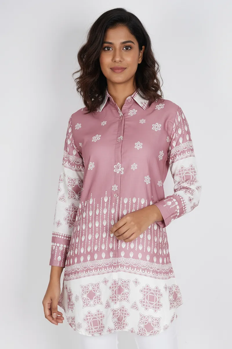 Rayon Floral Printed Shirt Style Top for WomenCLW00276SALXXL