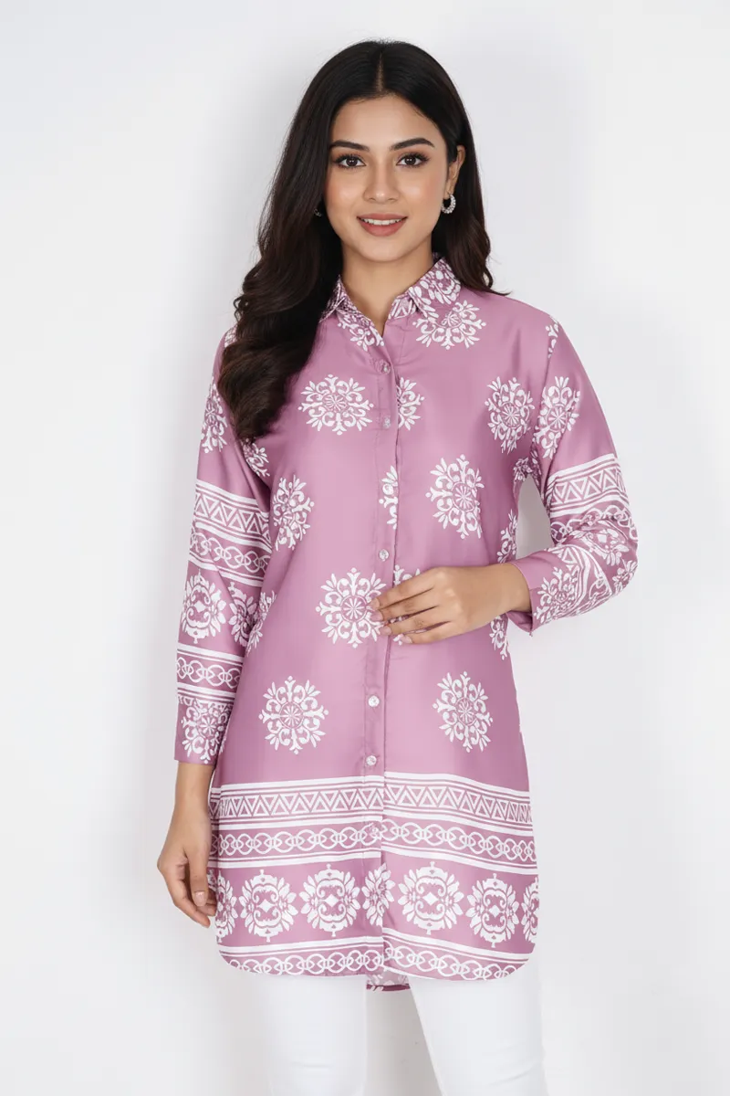 Rayon Floral Printed Shirt Style Top for Women CLW00278DUSPINL