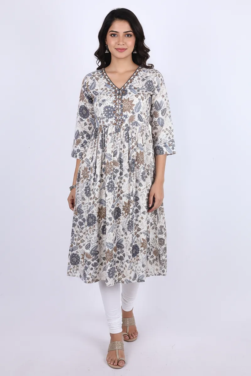 Rayon Floral Printed A-line Kurti for Women CLW00279GRE2XXL