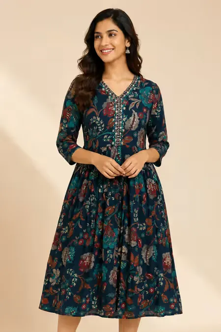 Rayon Floral Printed A-line Kurti for Women