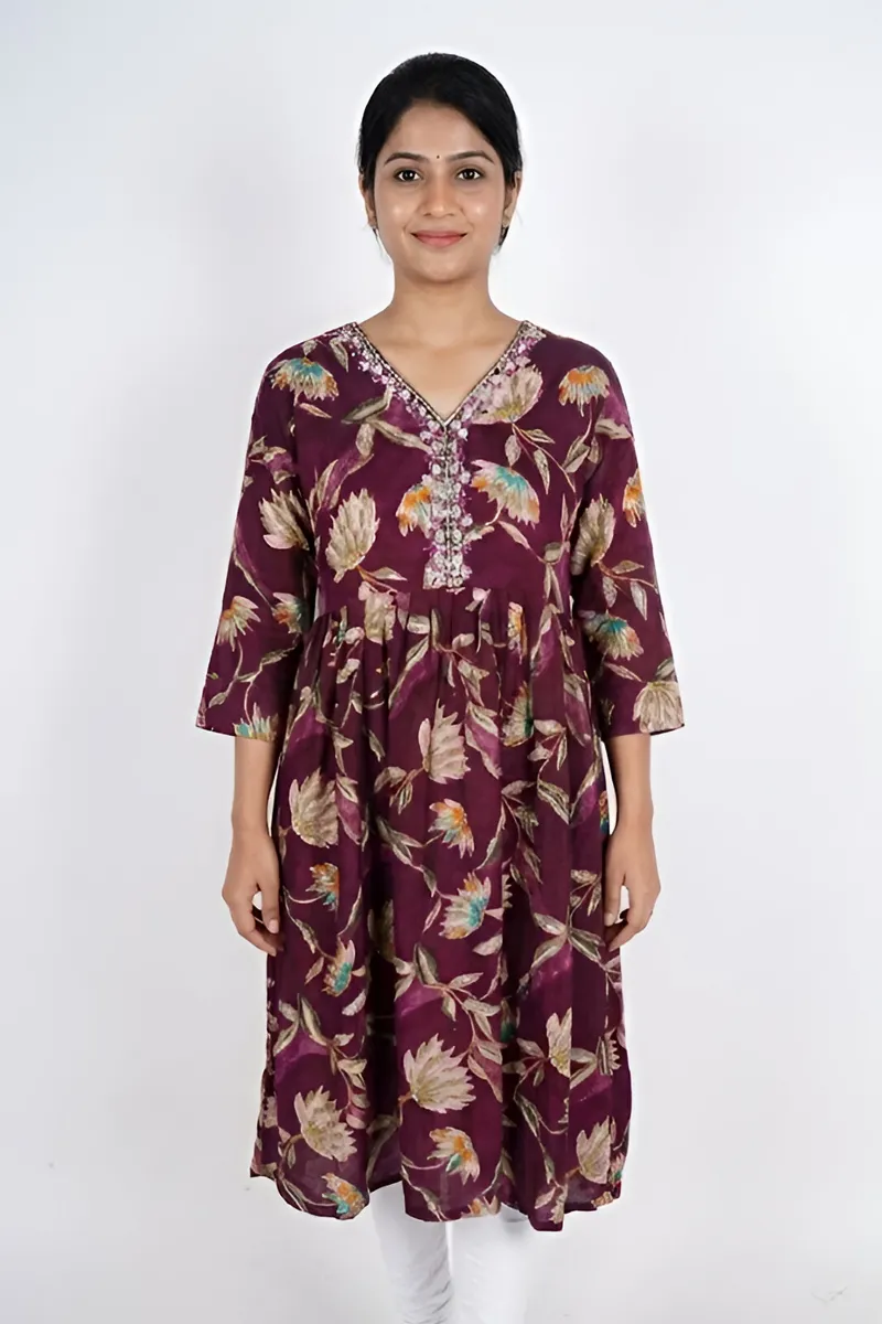 Rayon Floral Printed A-line Kurti for Women CLW00281BURXL
