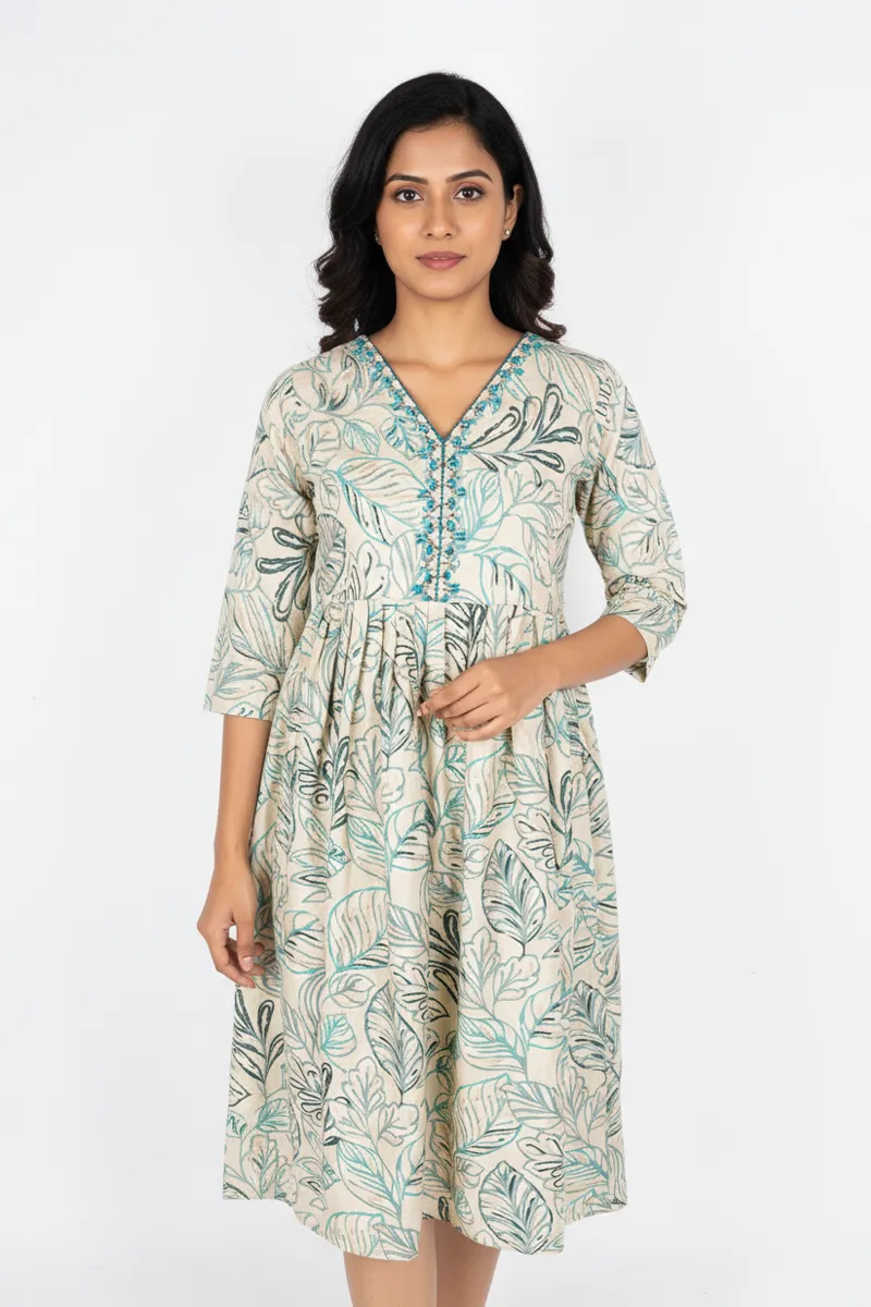 Rayon Botanical Printed A-line Kurti for Women CLW00283GREL