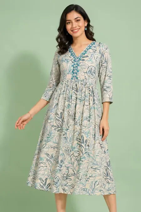 Rayon Botanical Printed A-line Kurti for Women