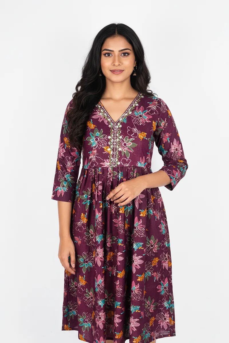 Rayon Floral Printed A-line Kurti for Women CLW00286WINXL