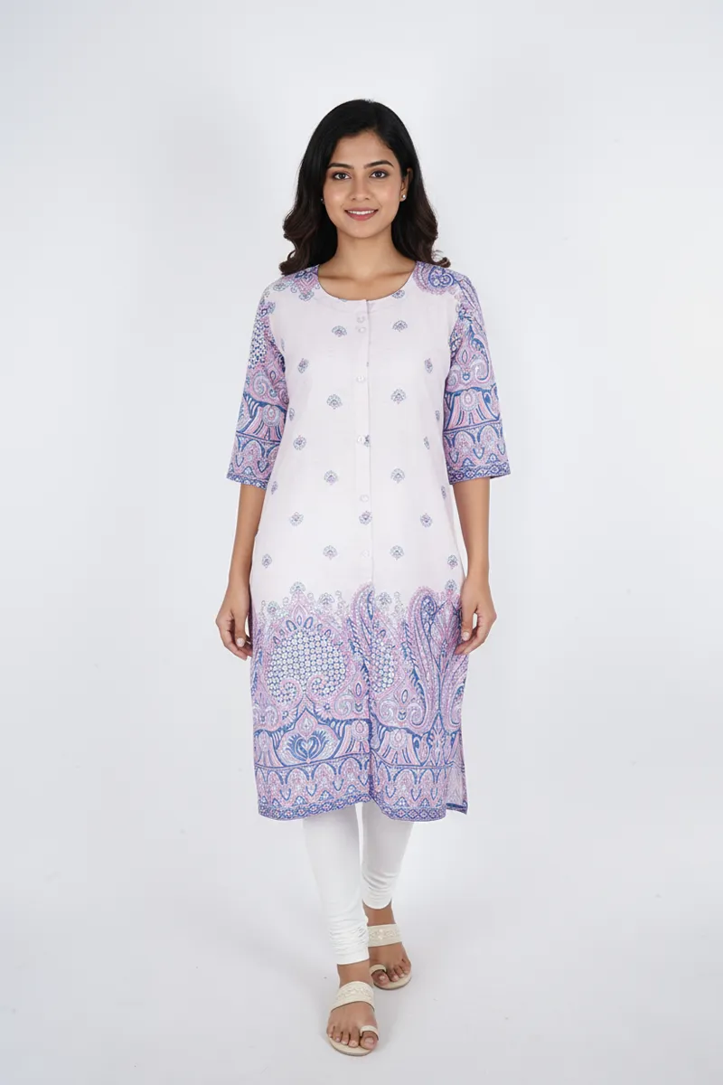 Rayon Paisley Printed Kurti for Women CLW00289PINL - Pink kurti - L kurti