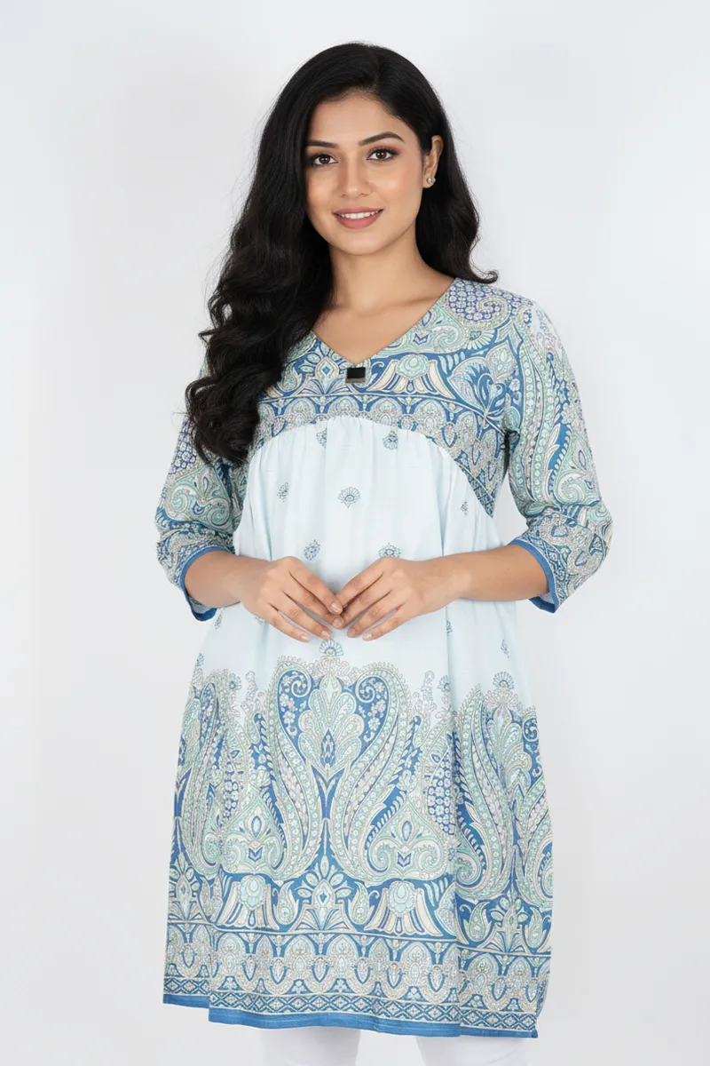 Rayon Printed Tunic Top for Women CLW00291GREXXL