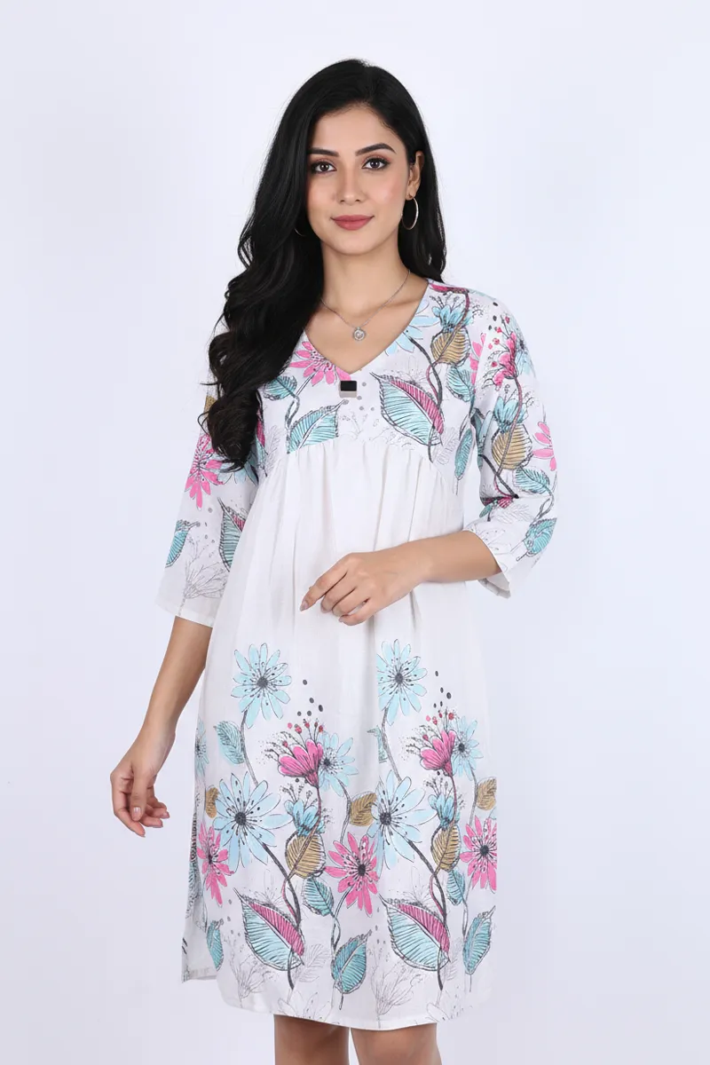 Rayon Floral Printed Tunic Top for Women CLW00292CREXXL
