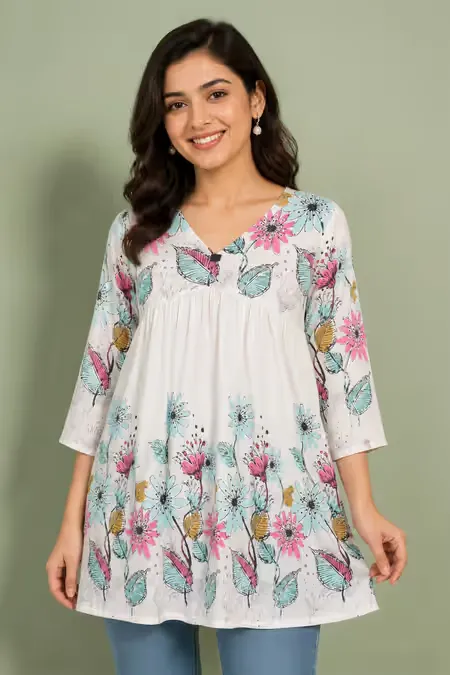 Rayon Floral Printed Tunic Top for Women CLW00292CREXXL