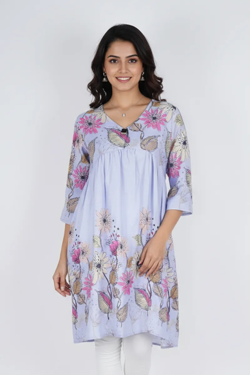 Rayon Floral Printed Tunic Top for Women CLW00292LAVL
