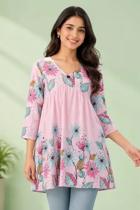 Rayon Floral Printed Tunic Top for Women CLW00292PINXXL