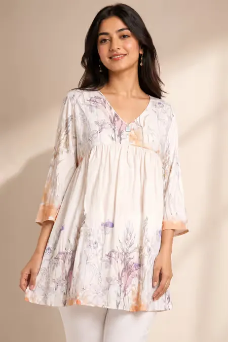 Rayon Floral Printed Tunic Top for Women