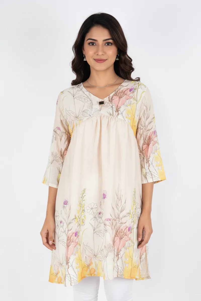 Rayon Floral Printed Tunic Top for Women CLW00293YELL