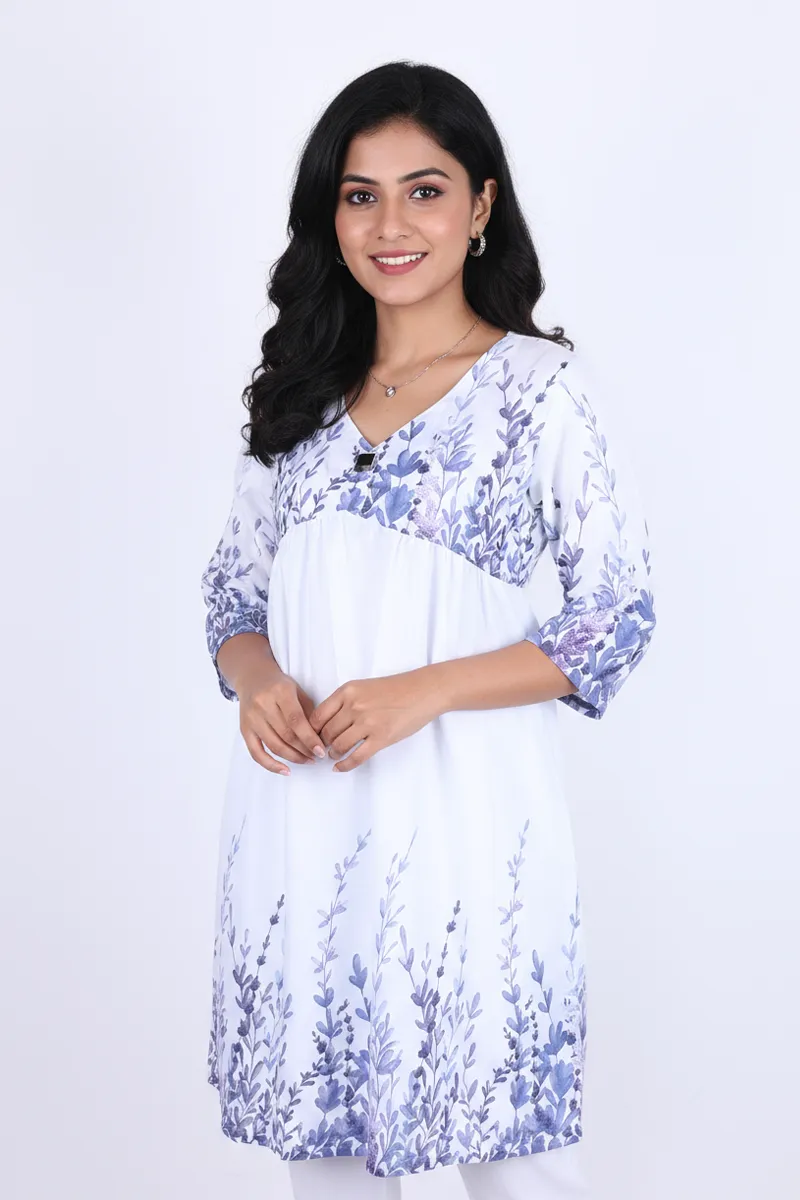 Rayon Botanical Printed Tunic Top for Women CLW00295BLUXXL