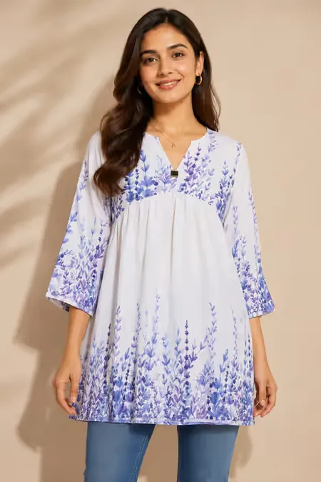 Rayon Botanical Printed Tunic Top for Women