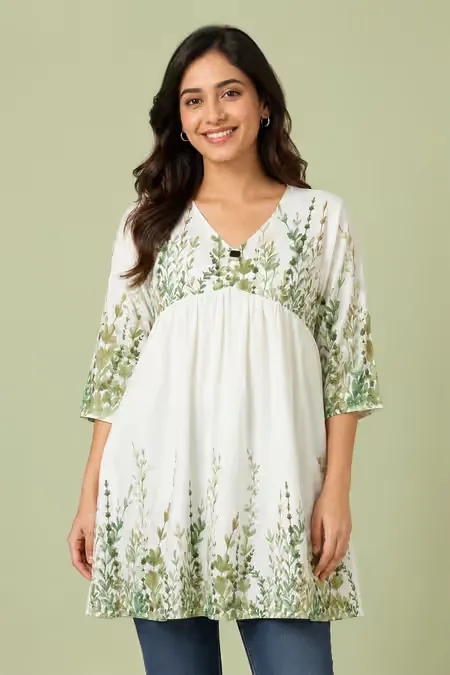 Rayon Botanical Printed Tunic Top for Women