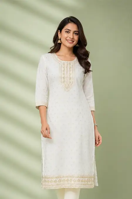 Cotton Blend Embroidered Kurti for Women
