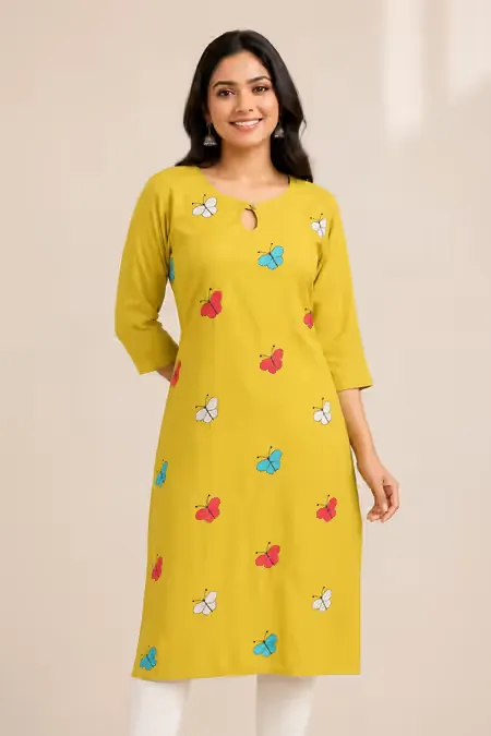 Cotton Butterfly Printed Kurti for Women