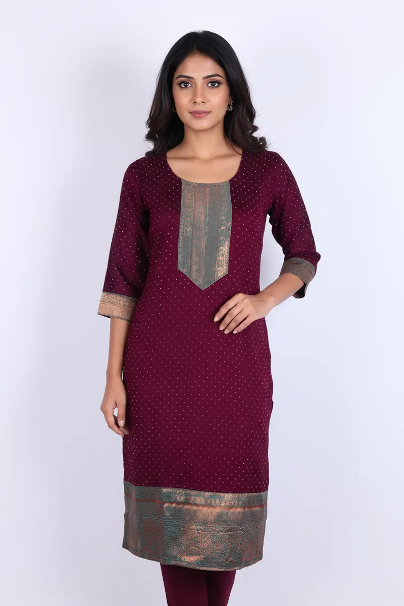 Vichitra Silk Embellished Kurti for Women CLW00305PURM