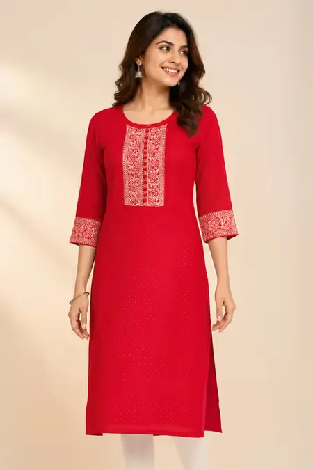 Vichitra Silk Embellished Kurti for Women