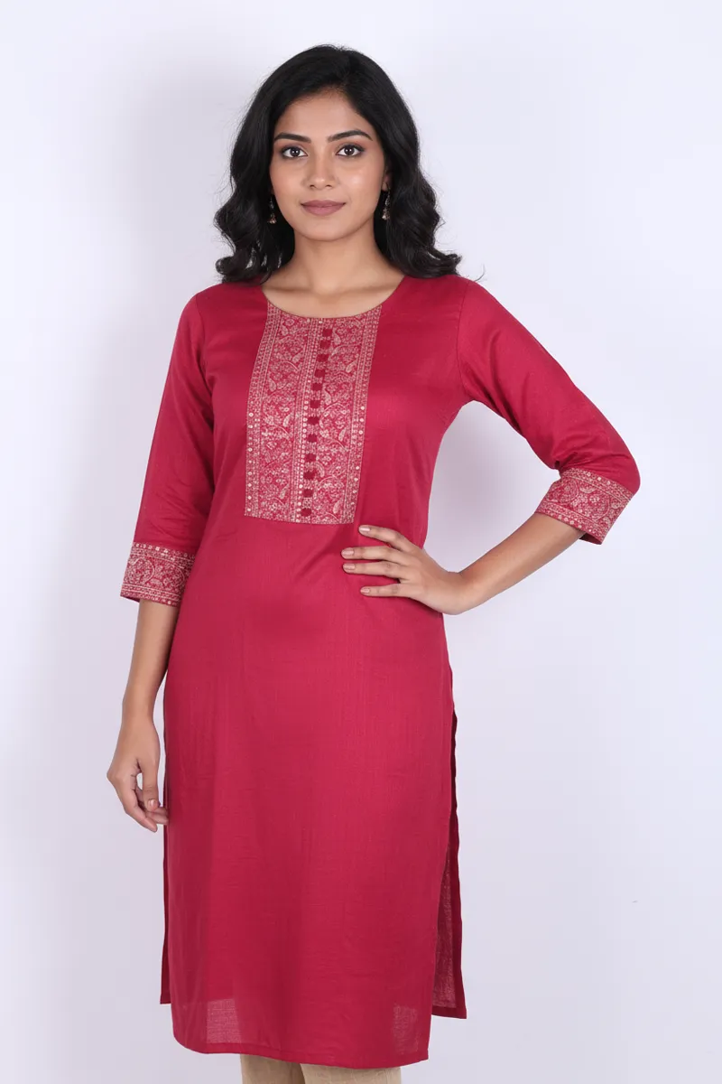 Vichitra Silk Embellished Kurti for Women