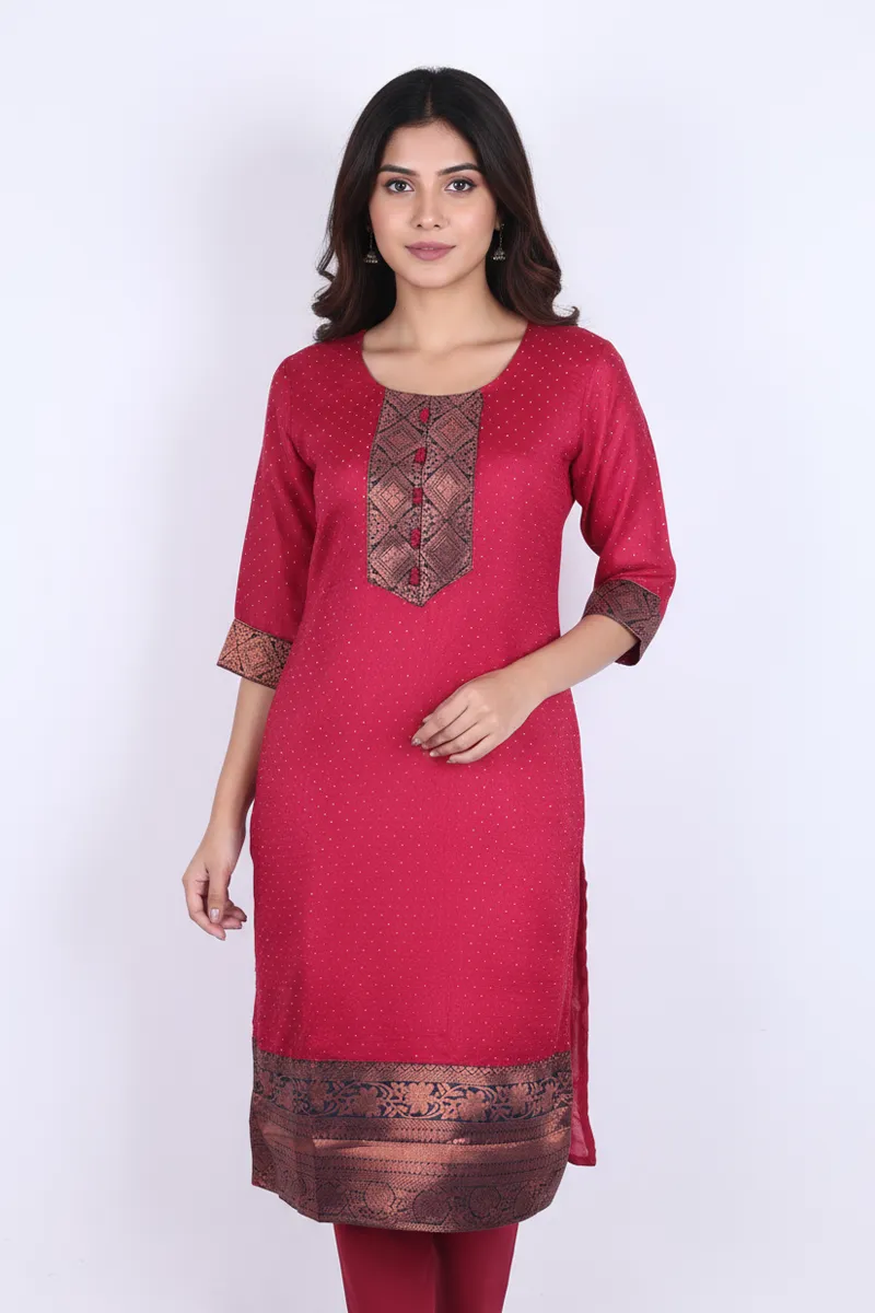 Vichitra Silk Embellished Kurti for Women