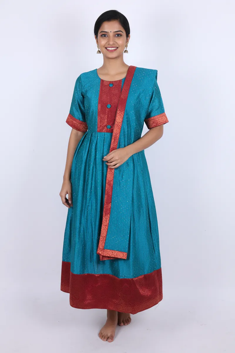 Vichitra Silk Solid Kurti with Dupatta Set for Women