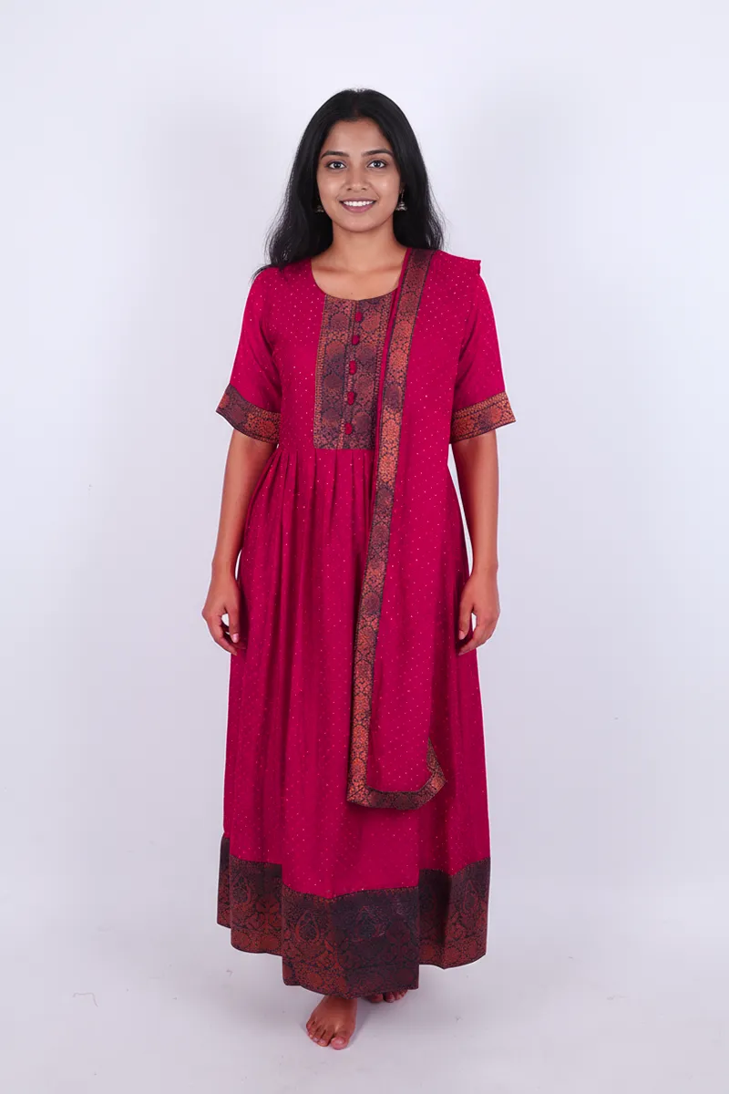 Vichitra Silk Solid Kurti with Dupatta Set for Women CLW00313PINL