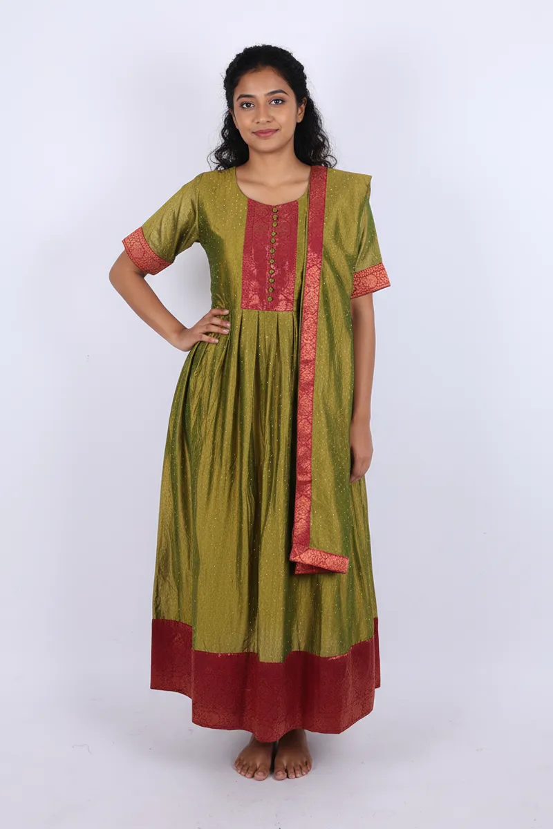 Vichitra Silk Solid Kurti with Dupatta Set for Women CLW00314GREL