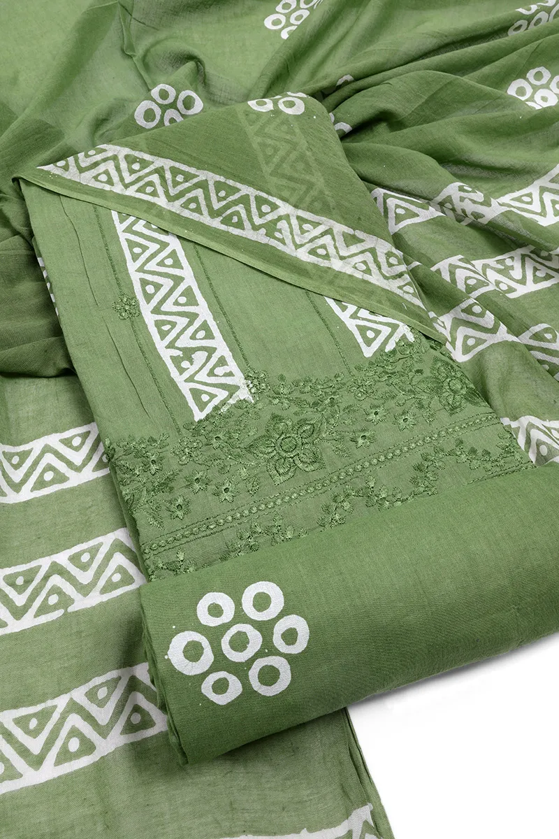 Cotton Printed & Embroidered Unstitched Dress Material for Women 