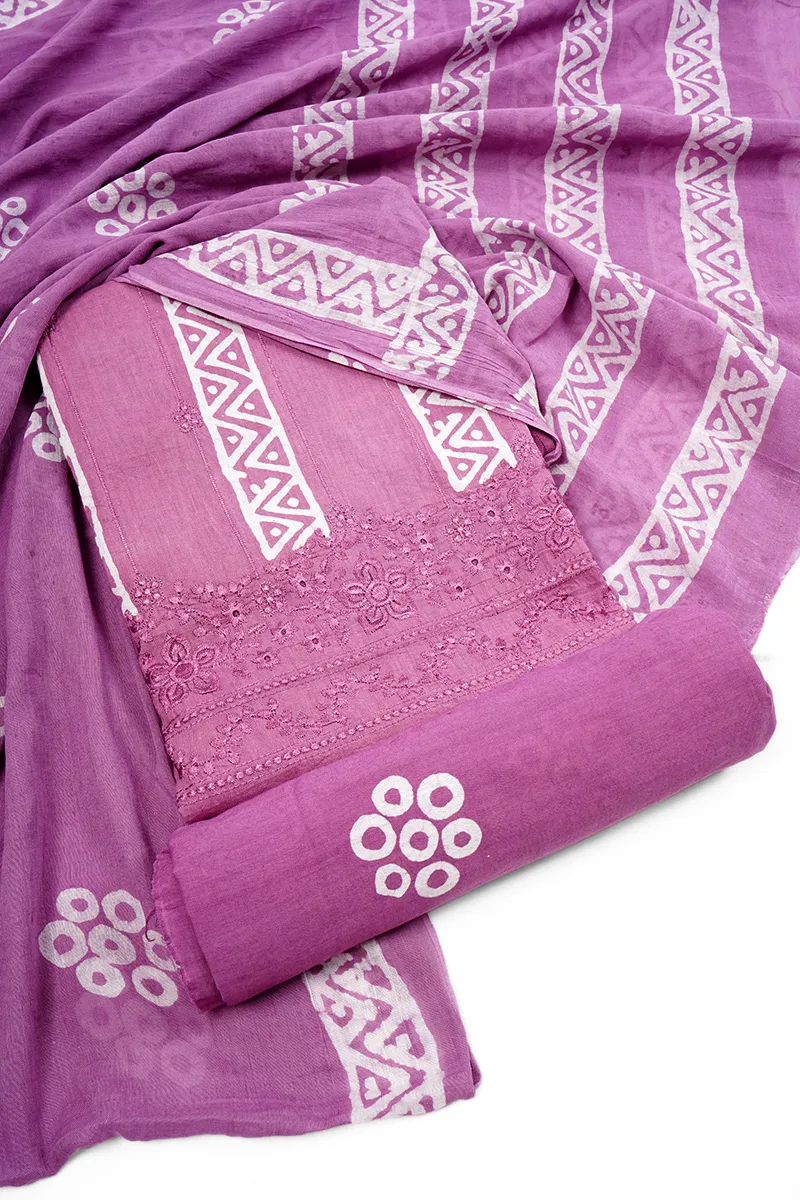 Cotton Printed & Embroidered Unstitched Dress Material for Women CLW00365PUR