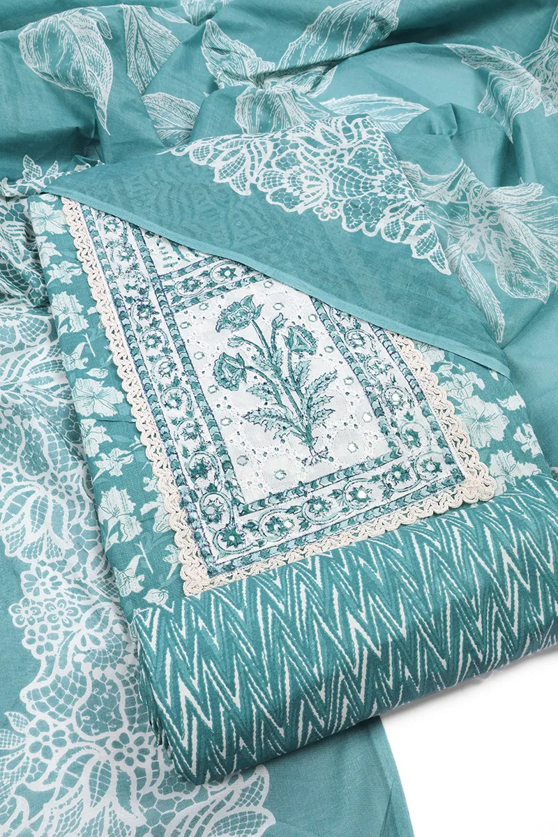Cotton Floral Printed Unstitched Dress Material for Women CLW00371GRE